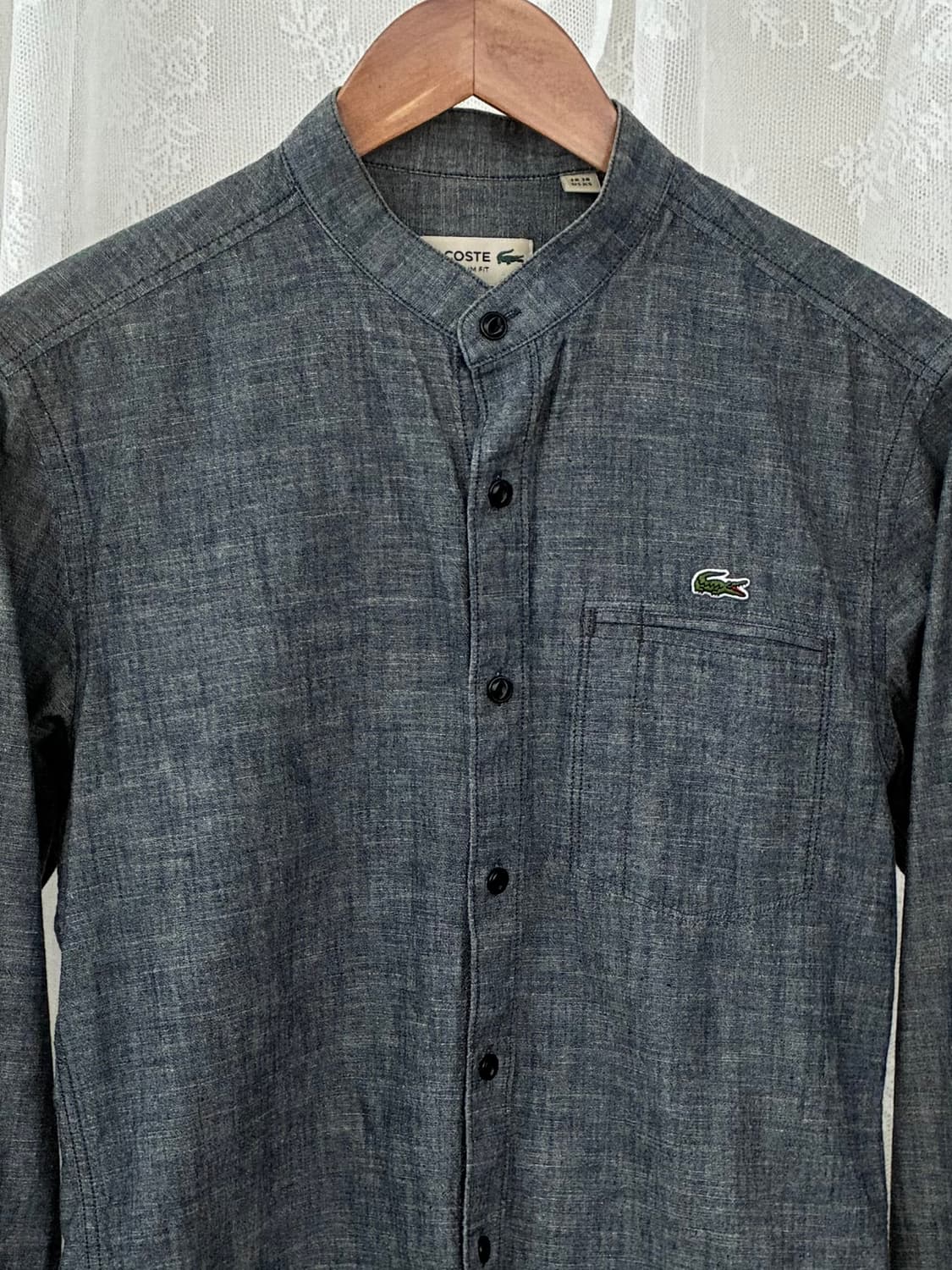 38) 라코스테 슬림핏 차이나카라 샴브레이 셔츠 그레이 상품이미지3
