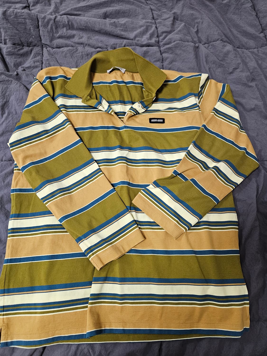 [S] 미우미우 코튼 저지 폴로 셔츠 스트라이프 상품이미지2