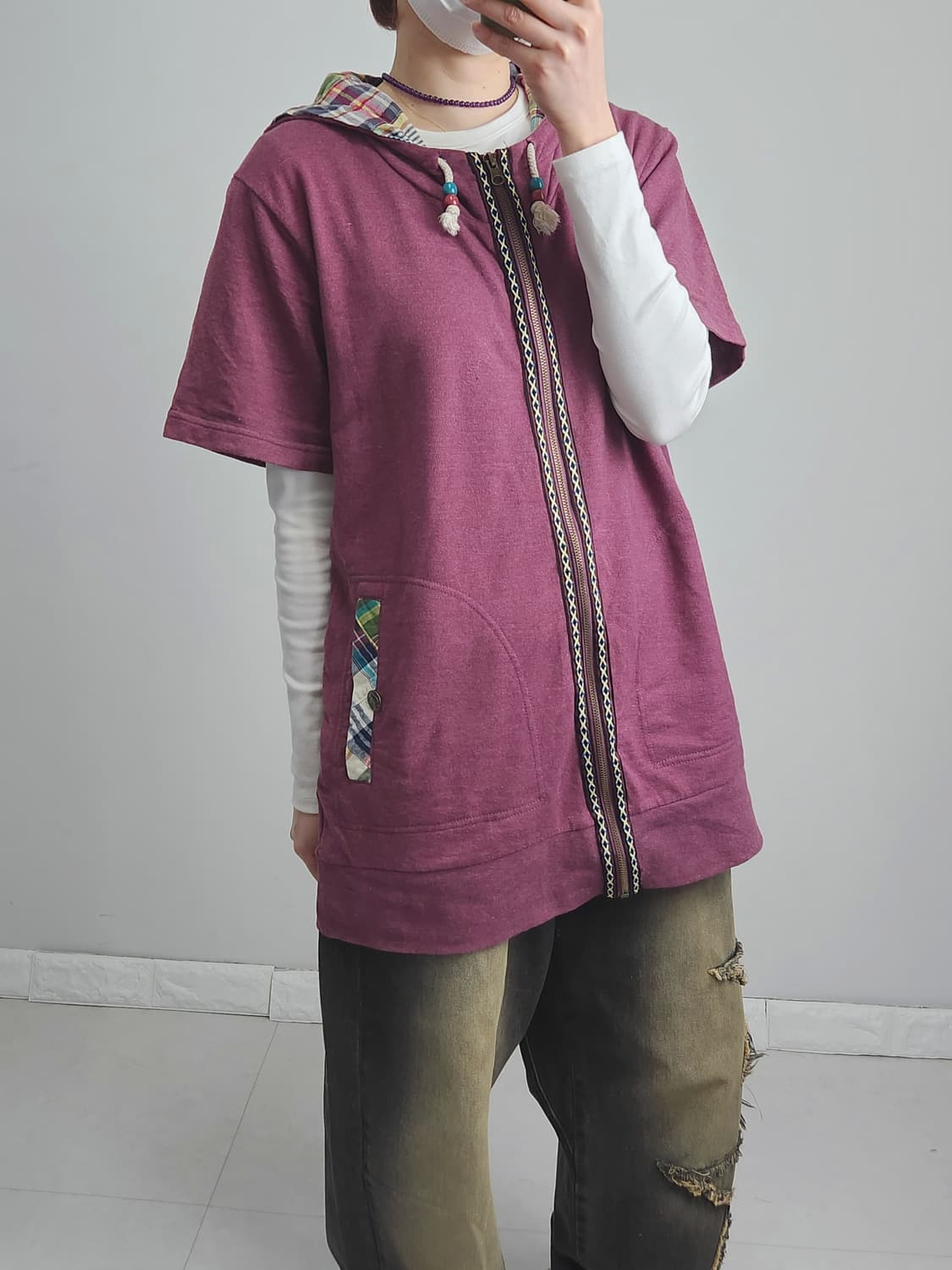 체크 후드 집업 상품이미지5