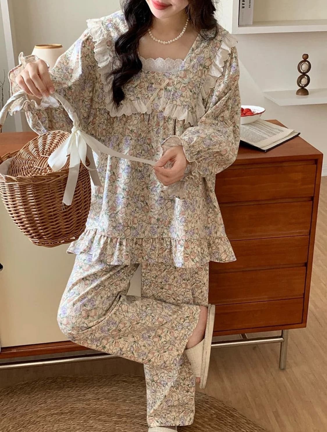 누아젤 기모면 100% 여성 잠옷 세트 상품이미지2