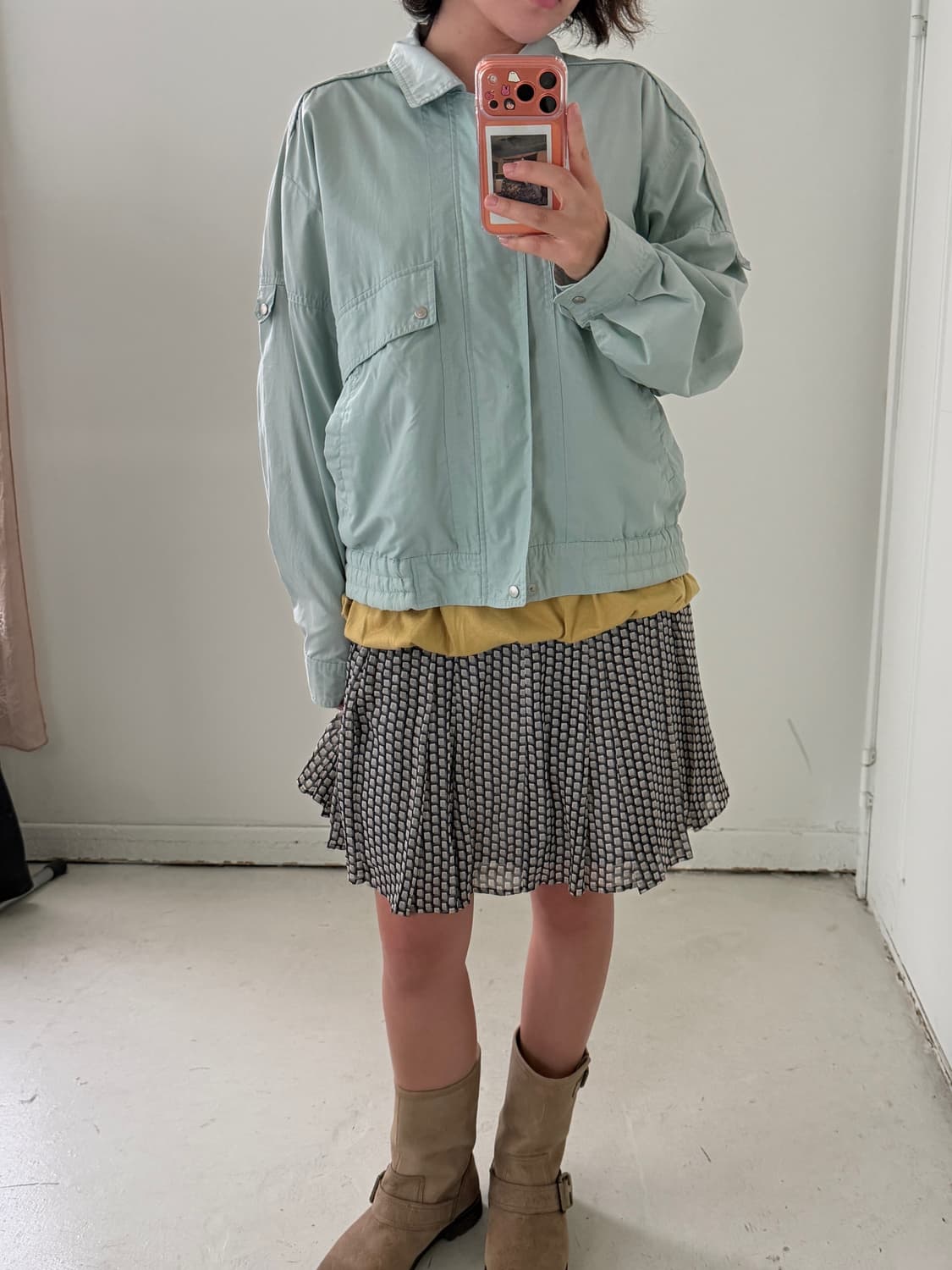 일본빈티지 패턴 플리츠 미디스커트 상품이미지4