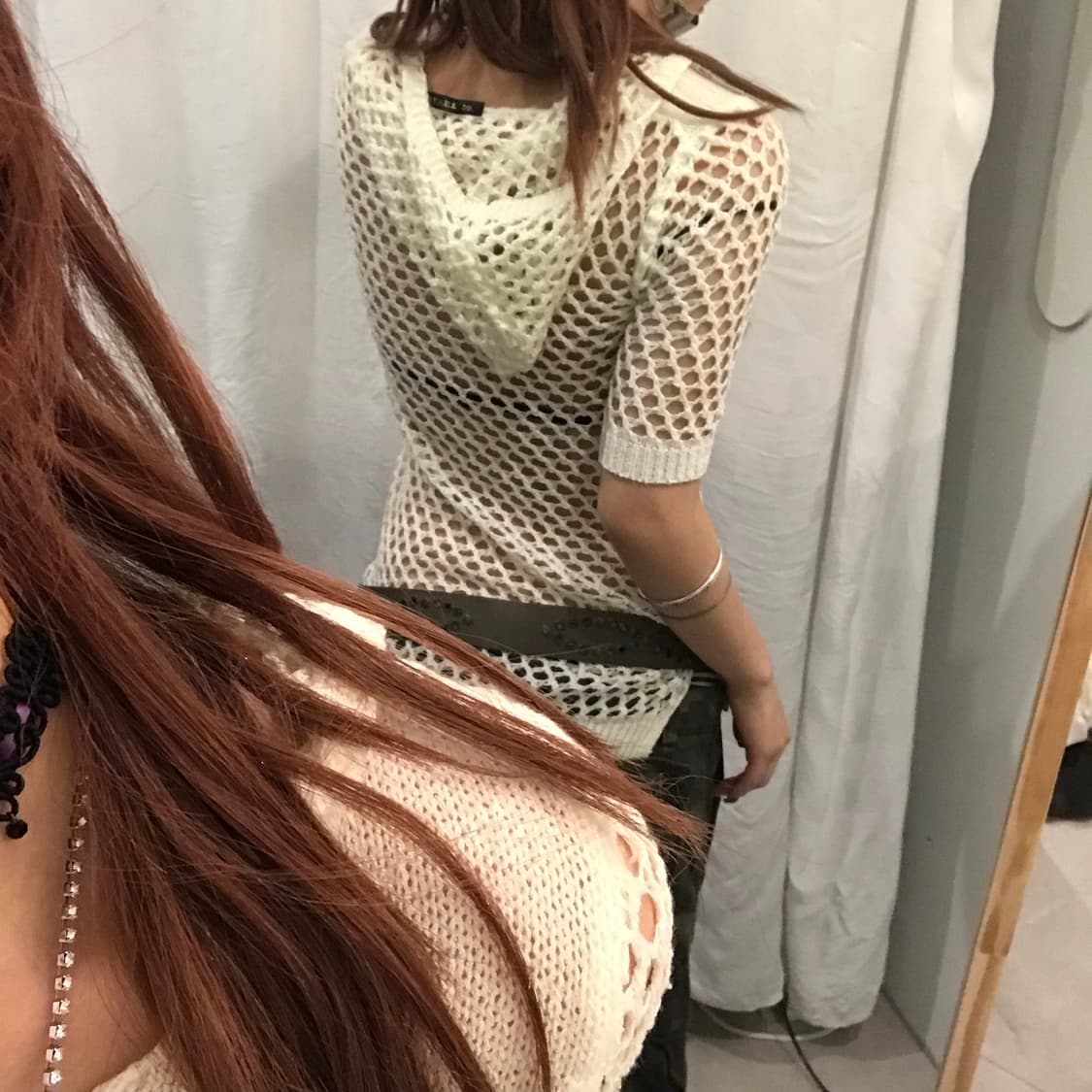 Velvet 고딕 갸루 펑크 그런지 그물 후드 니트 상품이미지2