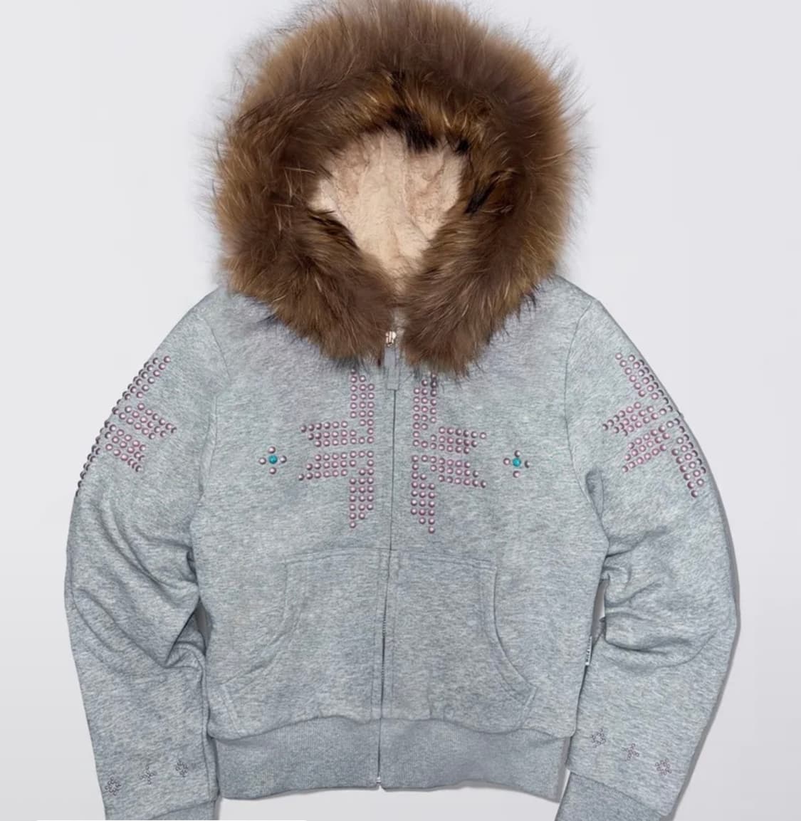 스컬프터 퍼 후드집업 멜란지그레이 l 판매 상품이미지1