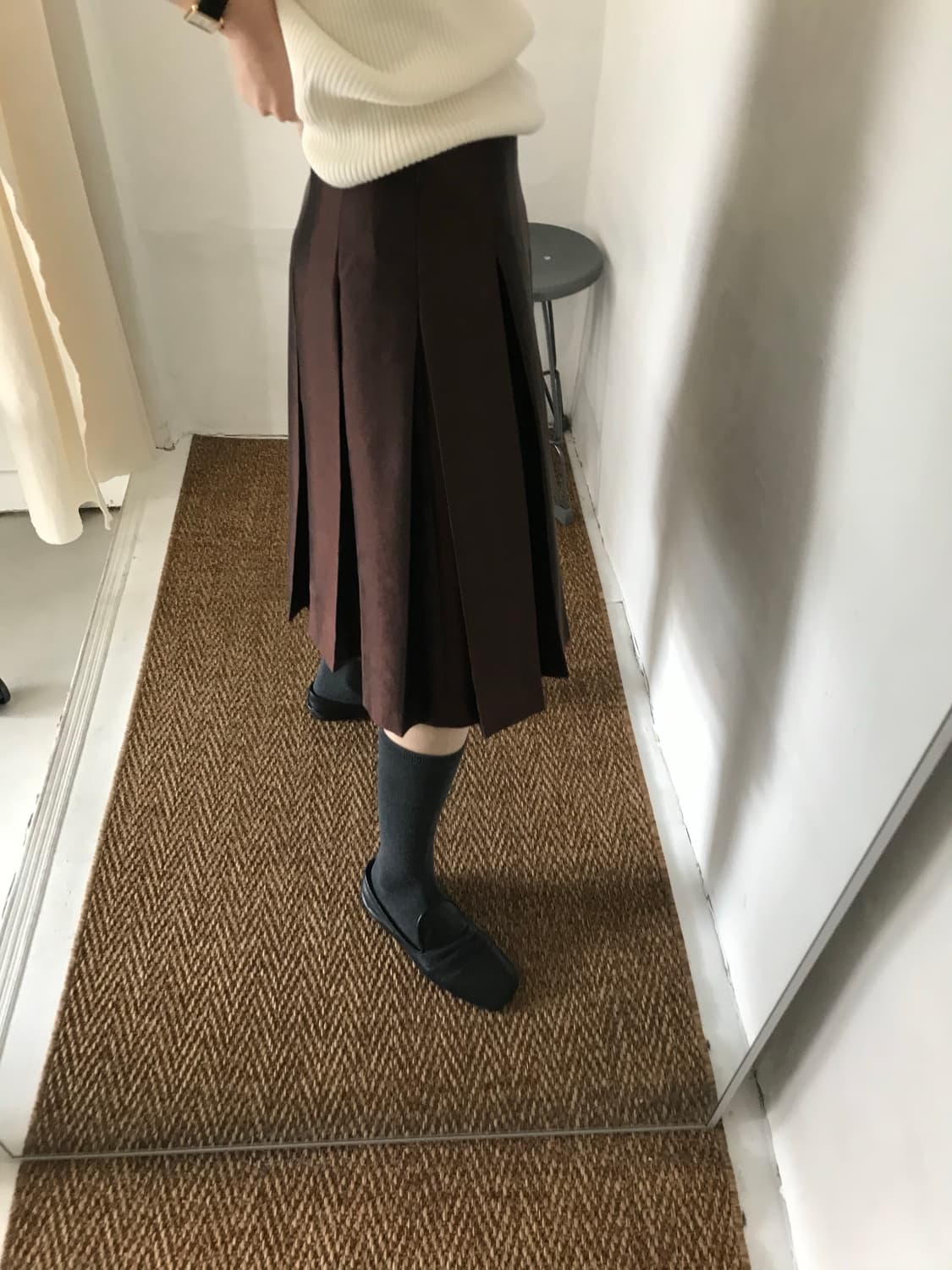 brown silk pleats skirt 상품이미지3