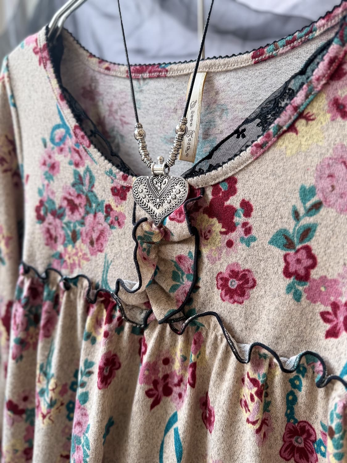 Floral Dot Lace Long T-shirt 0140 상품이미지2