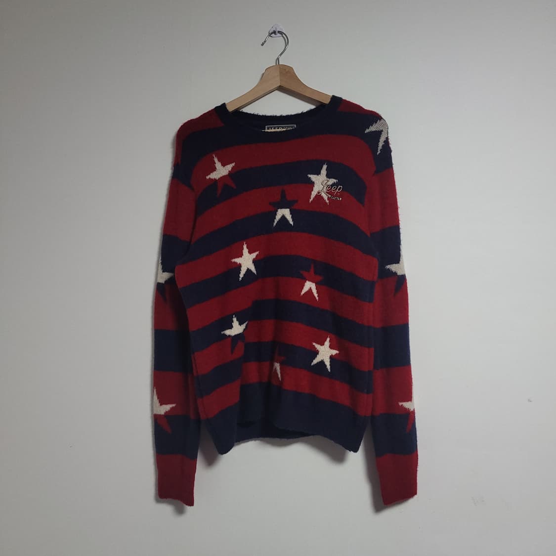 (L) Jeep 지프 별 패턴 스트라이프 니트 모혼방 Y2K 상품이미지1