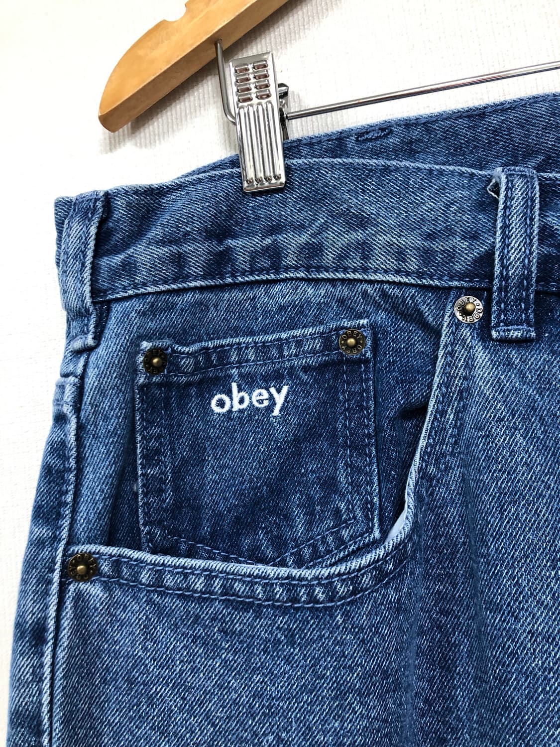 새상품) OBEY 오베이 와이드 루즈 배기 데님팬츠 36 _ 라이트인디고 상품이미지2