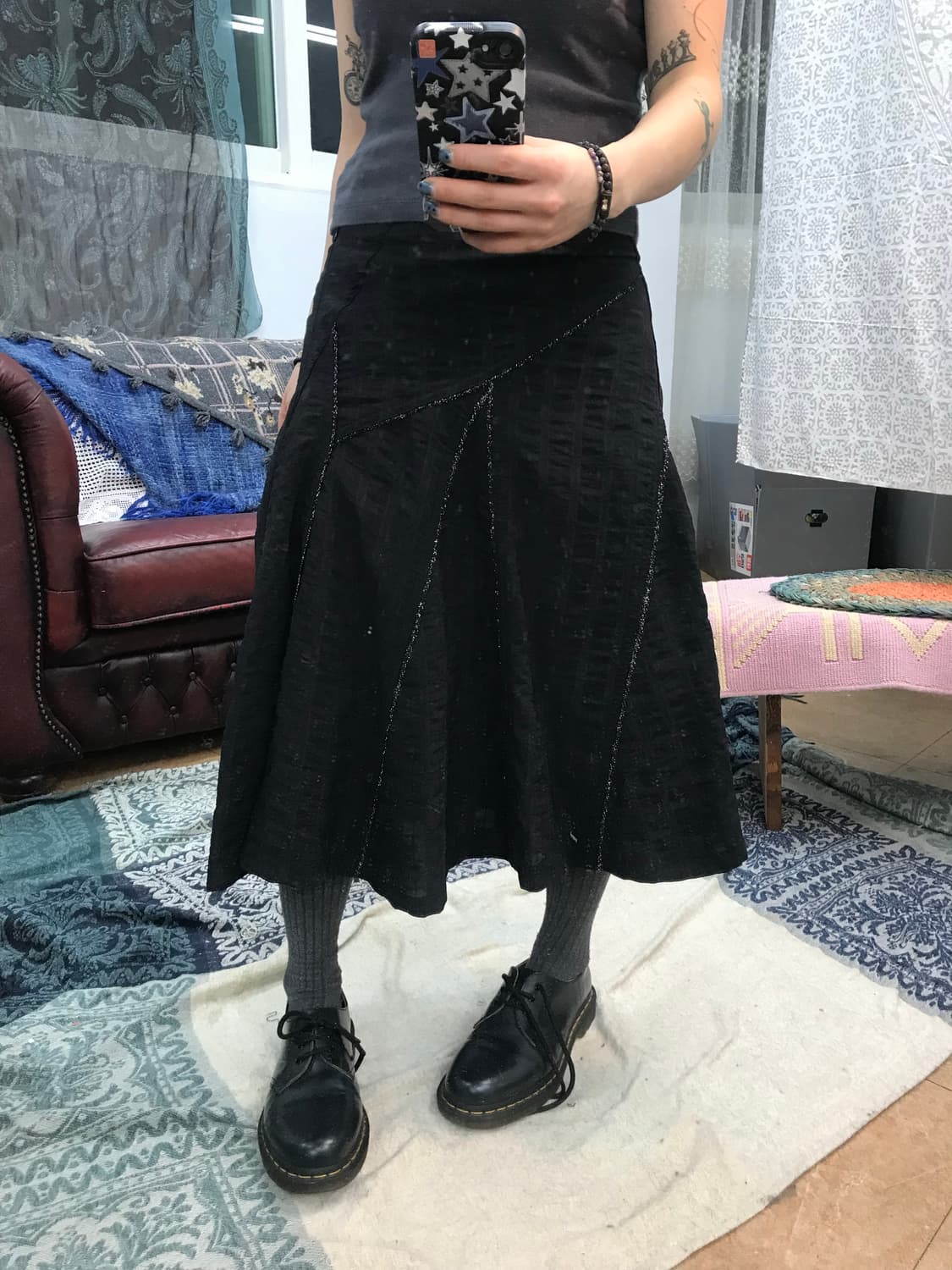 빈티지 여성 절개 디테일 블랙 롱스커트  상품이미지1