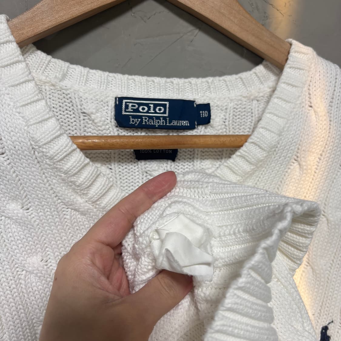 폴로 랄프로렌 꽈배기 니트 조끼 화이트 상품이미지3