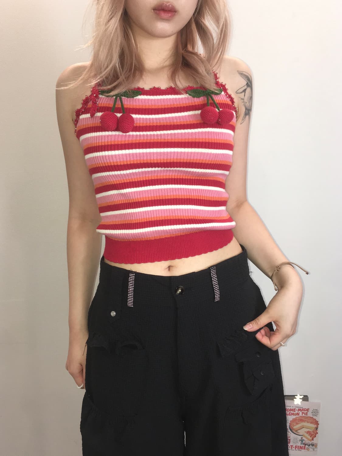 jpn vintage cherry pink halter sleeveles 상품이미지1