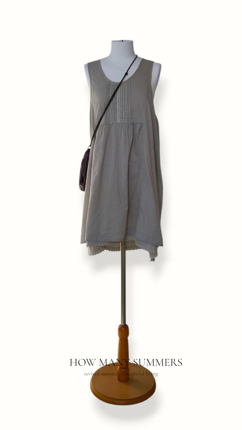 핀턱 레이스 나시 원피스 베이지 면 튜닉 상품이미지1