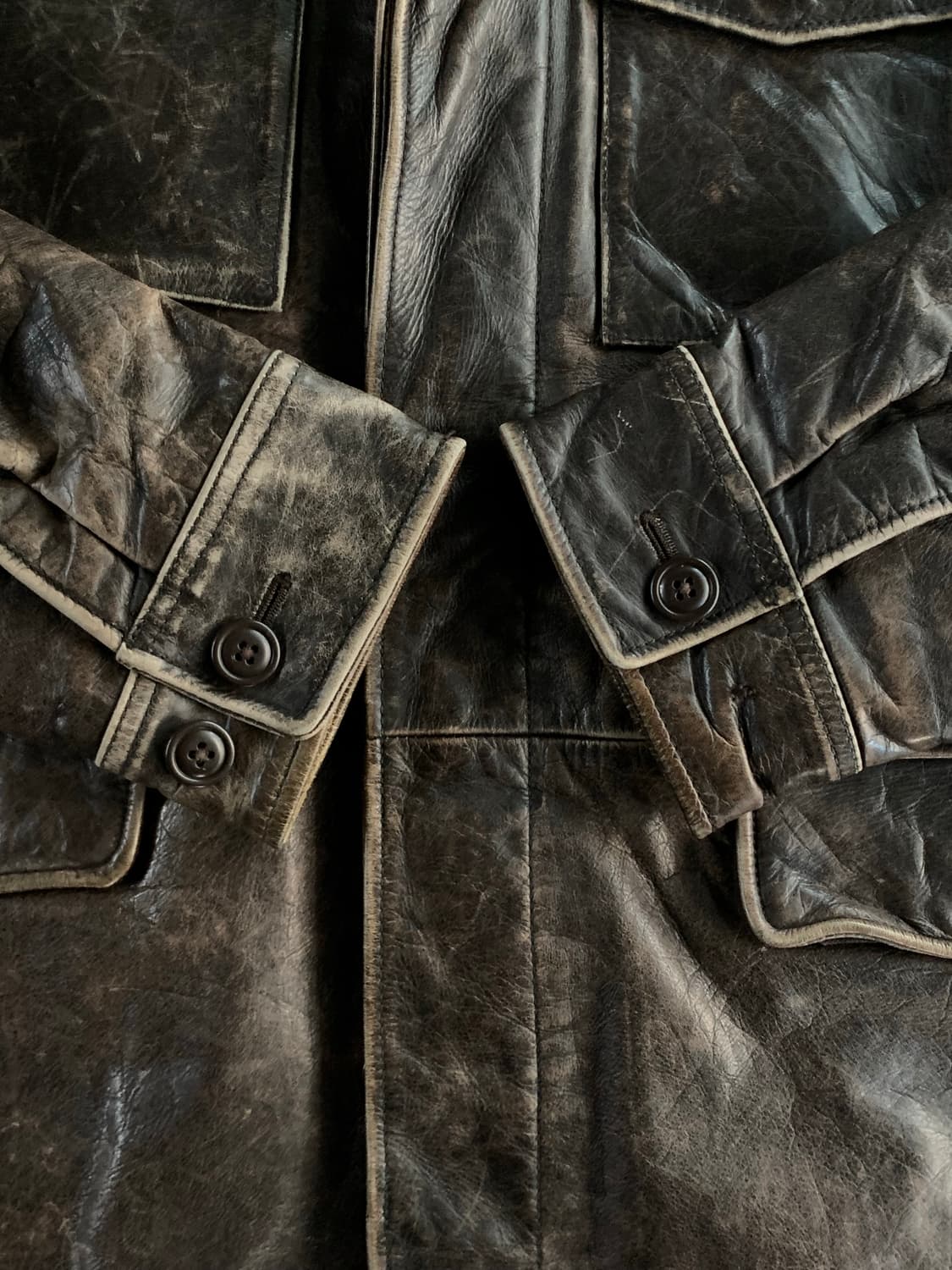 2000s 올드 갭 M-43 모티브 레더 필드 자켓 브라운 상품이미지7