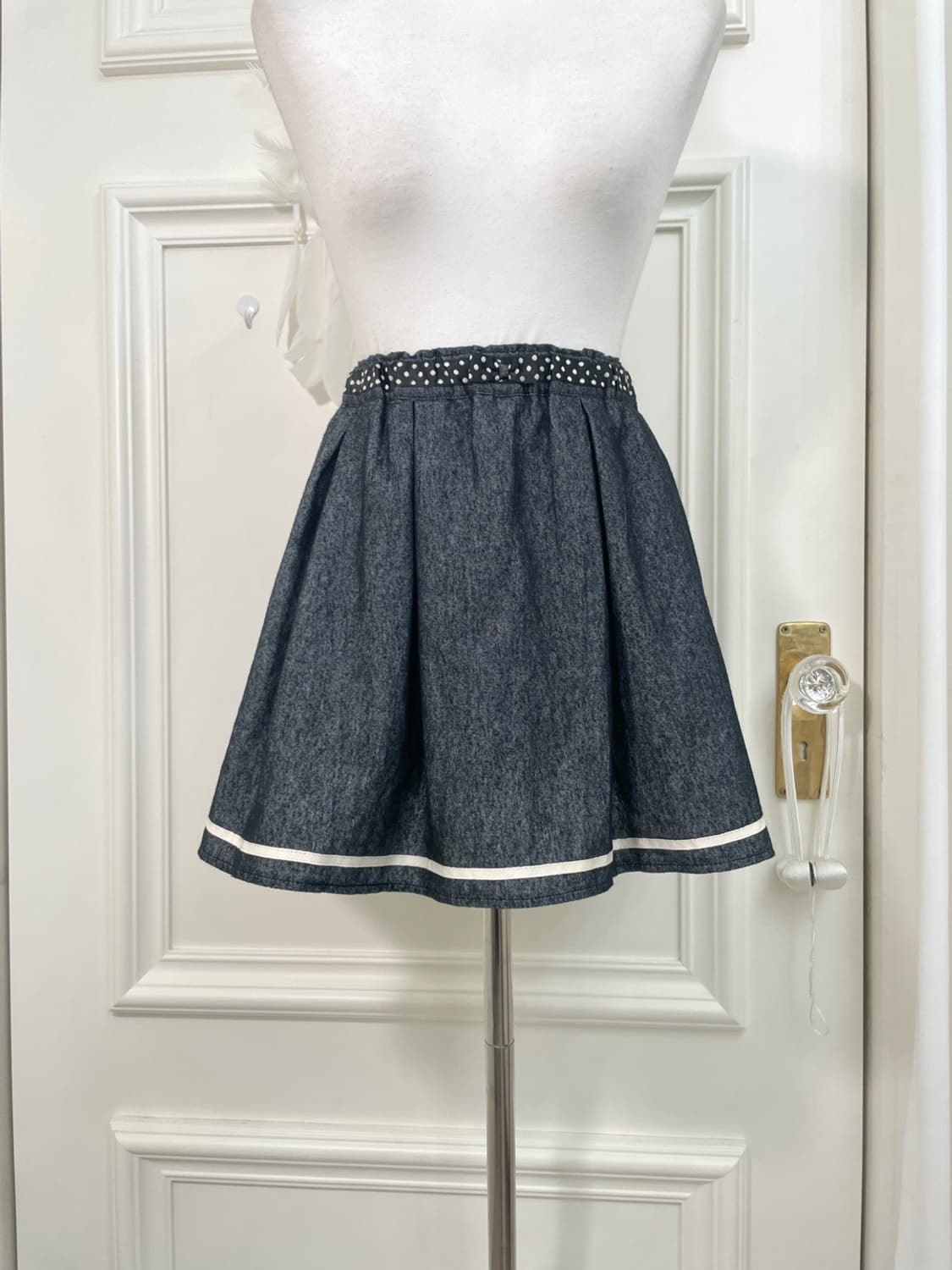 dot bow point denim banding mini skirt 상품이미지5