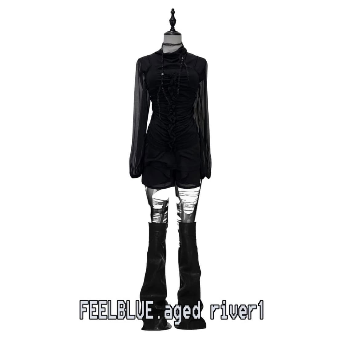 고스 고딕 펑크 블라우스 탑/슬립/쉬폰버뮤다 3pcs 코디세트 상품이미지1