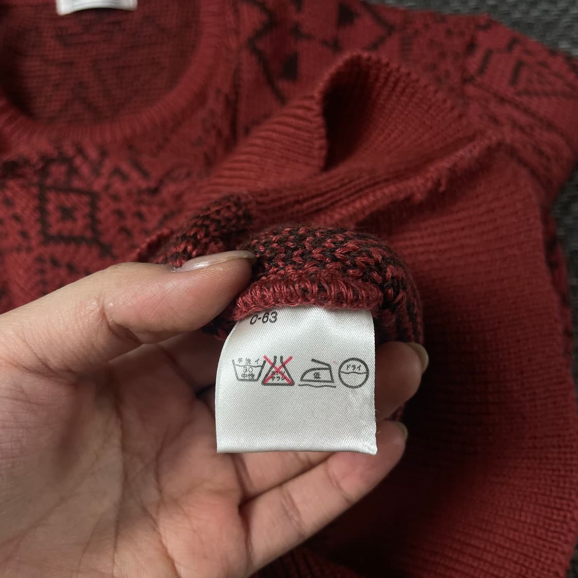 나이가이 레드 노르딕 패턴 긴팔 니트 L 상품이미지7