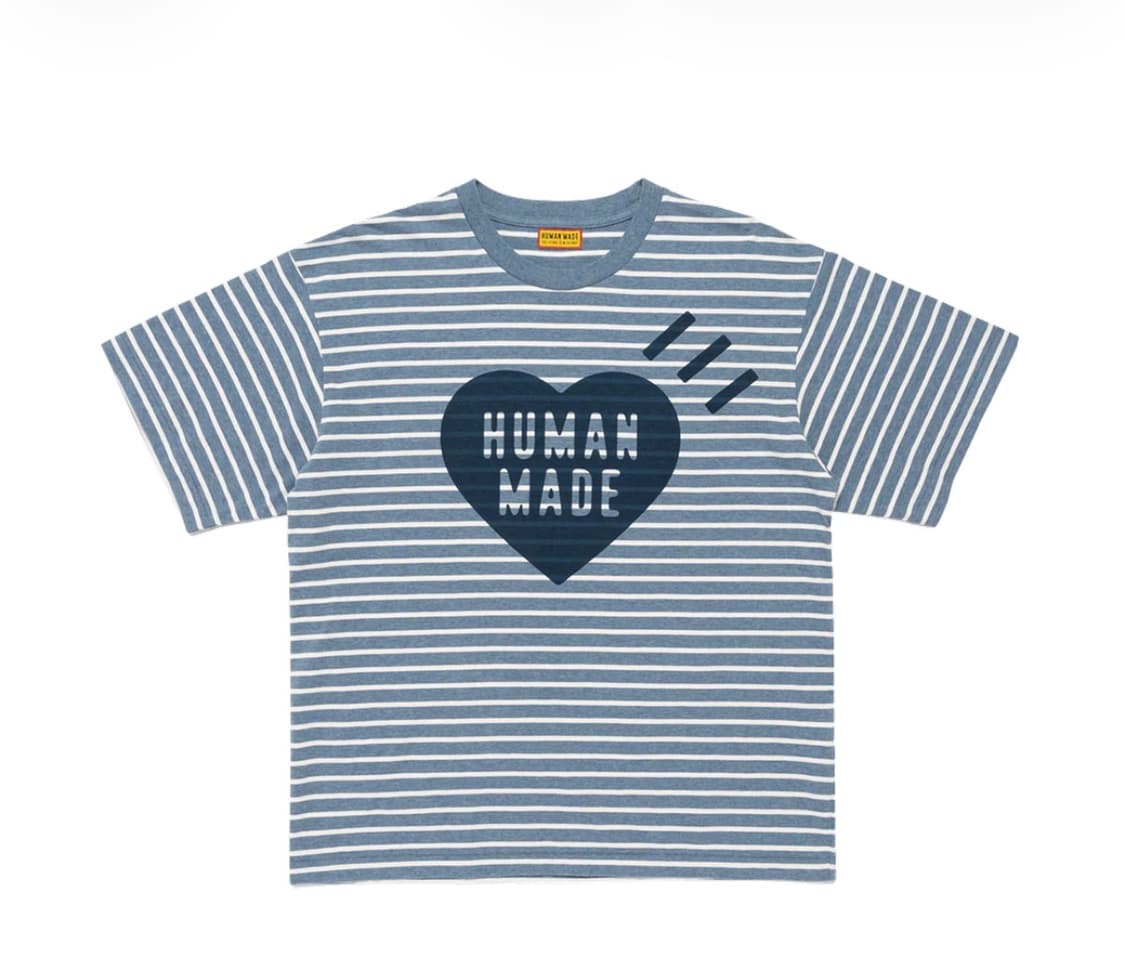 휴먼메이드 하트 스트라이프 티셔츠 블루 S 상품이미지1