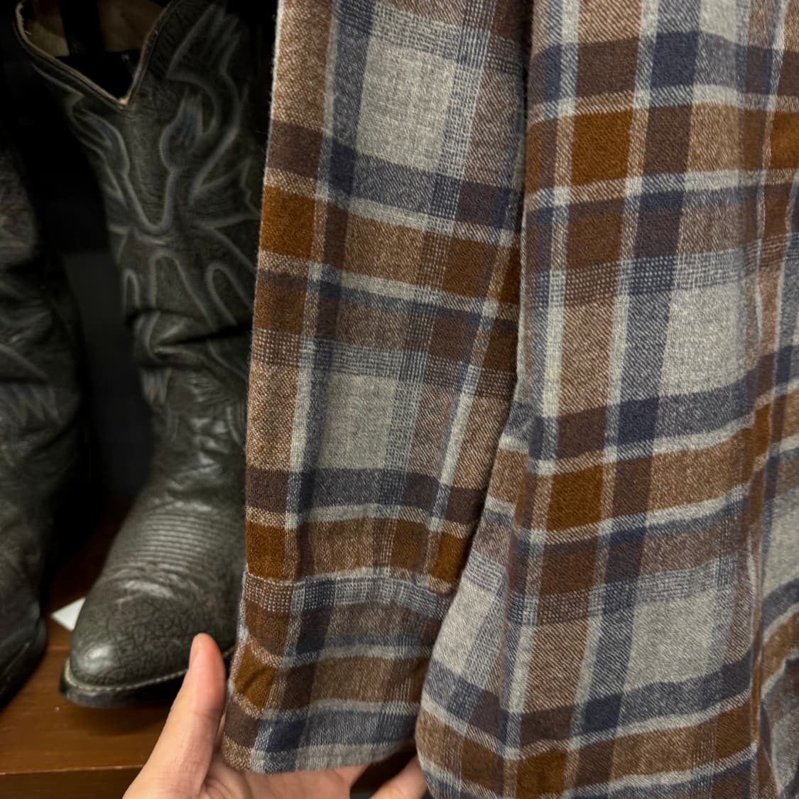 80s 펜들턴 퓨어 버진 울 플란넬 워크 체크 셔츠 펄 스냅 N123 상품이미지5