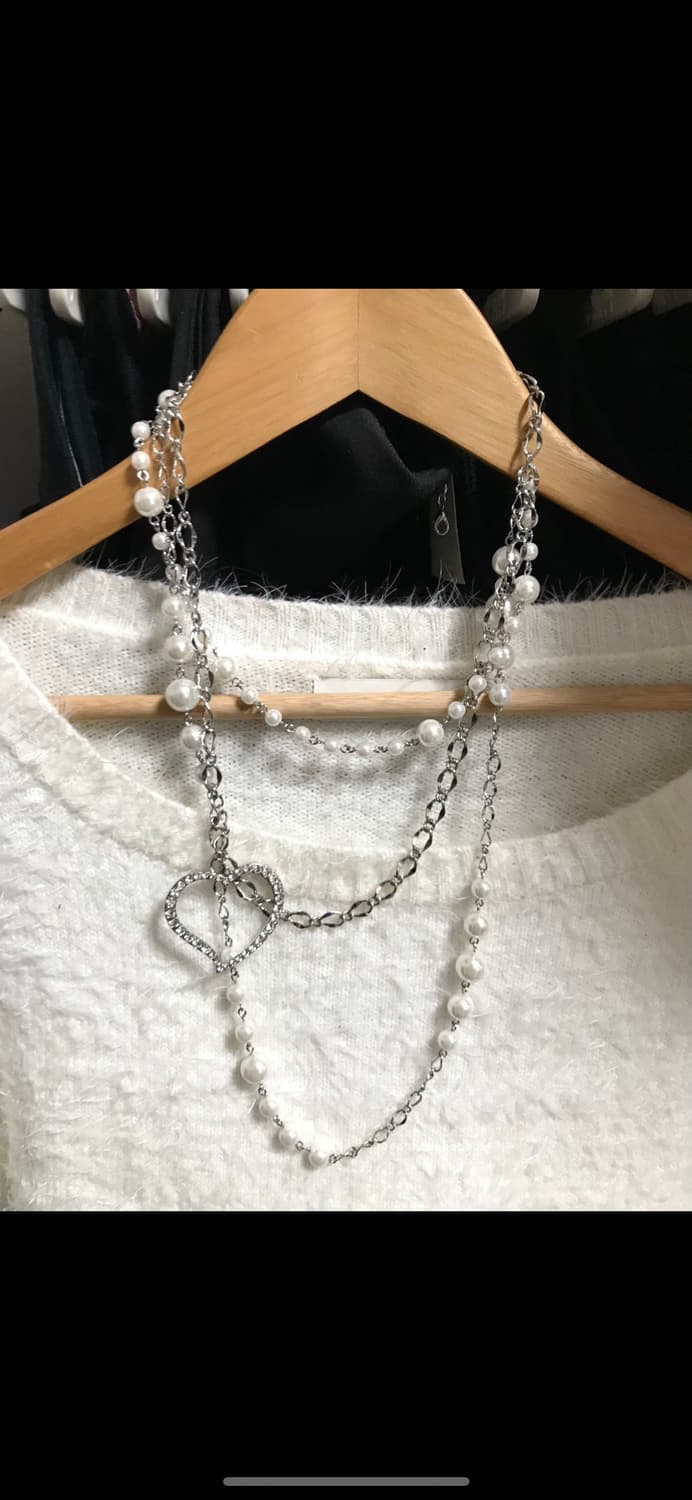 갸루 헤이세이 일본 빈티지 큐빅 진주 3연 긴 목걸이 베메클 상품이미지1