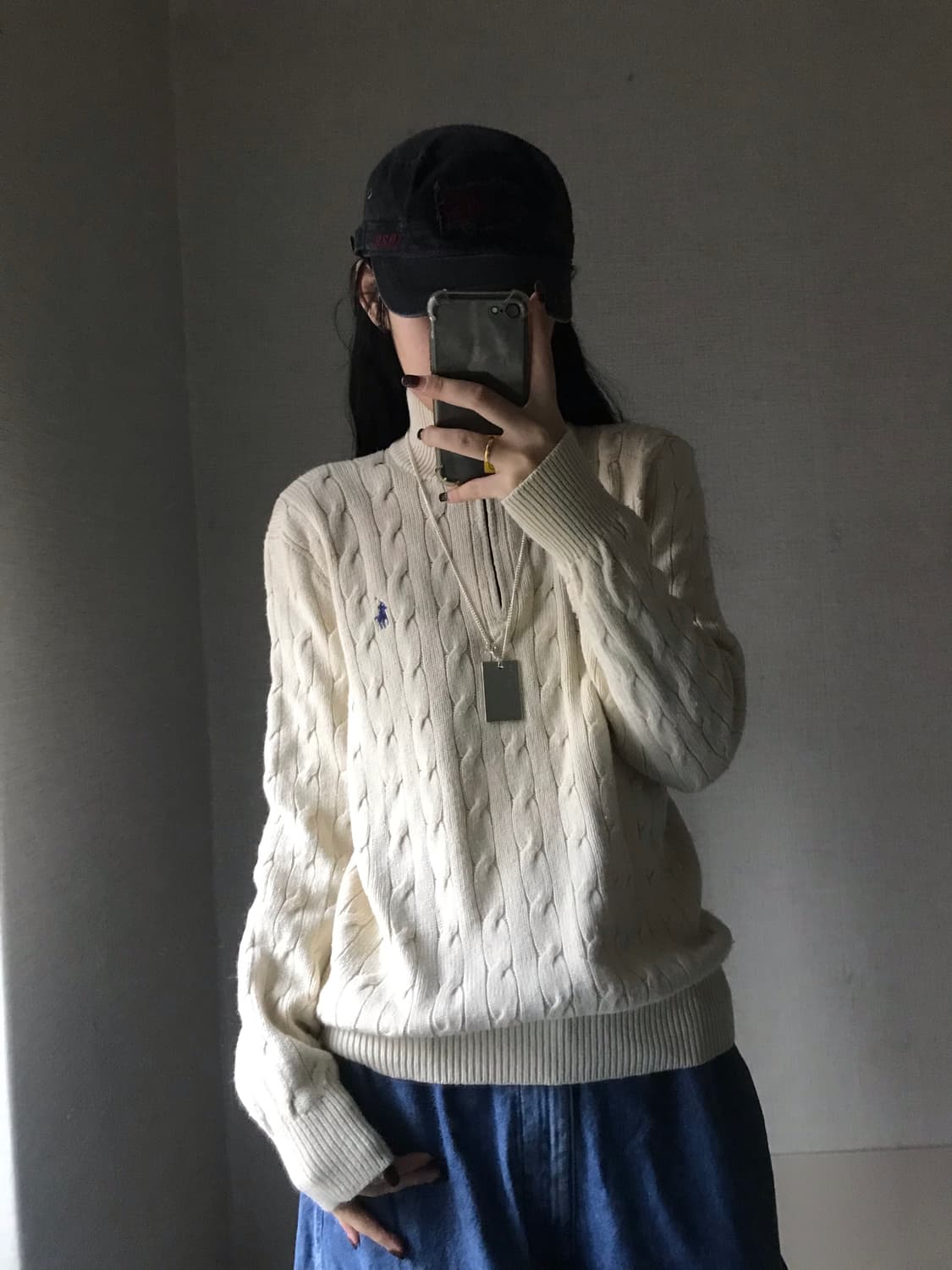 폴로 아이보리 니트 반집업 상품이미지1