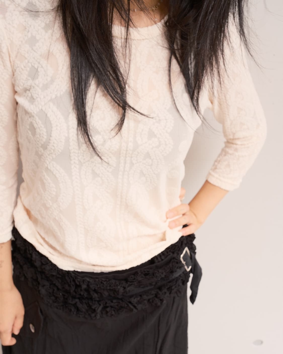 Aran jacquard sheer top 상품이미지1