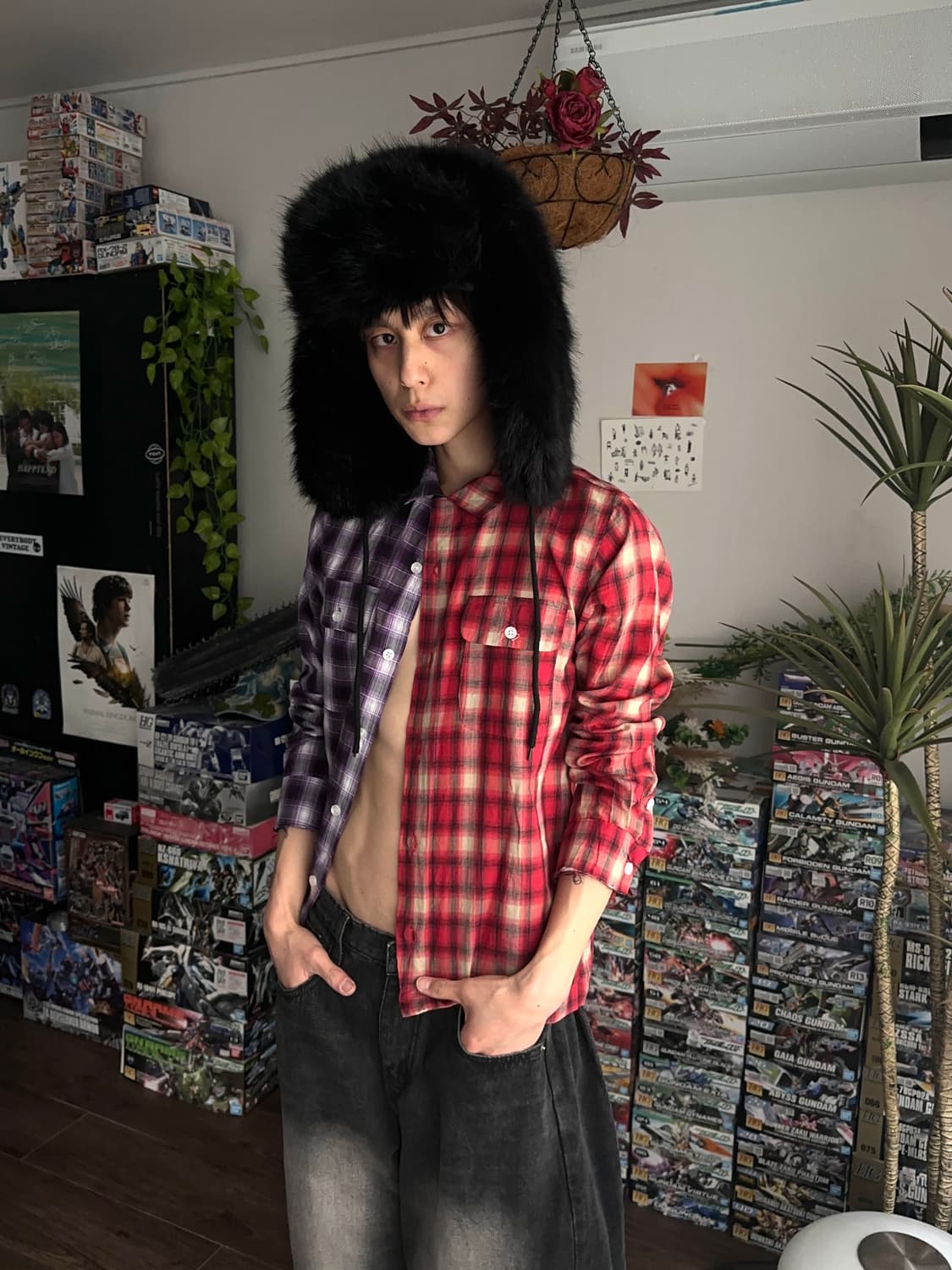 M.C.W 하프앤하프 옴브레 체크 셔츠 상품이미지1