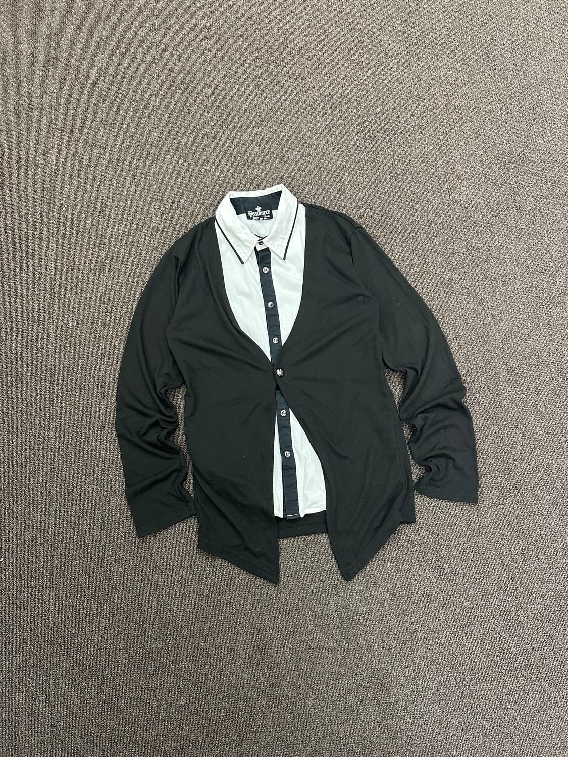 M)Japanese vintage 여성 화이트/블랙 가디건 레이어드 셔츠 상품이미지2