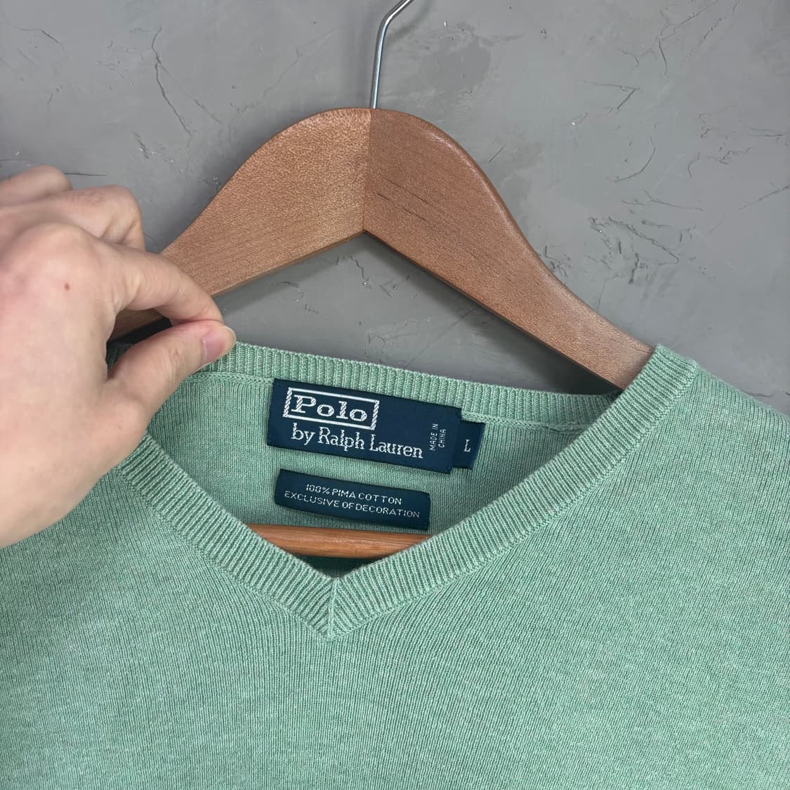 폴로 랄프로렌 피마코튼 브이넥 니트 피스타치오 상품이미지3