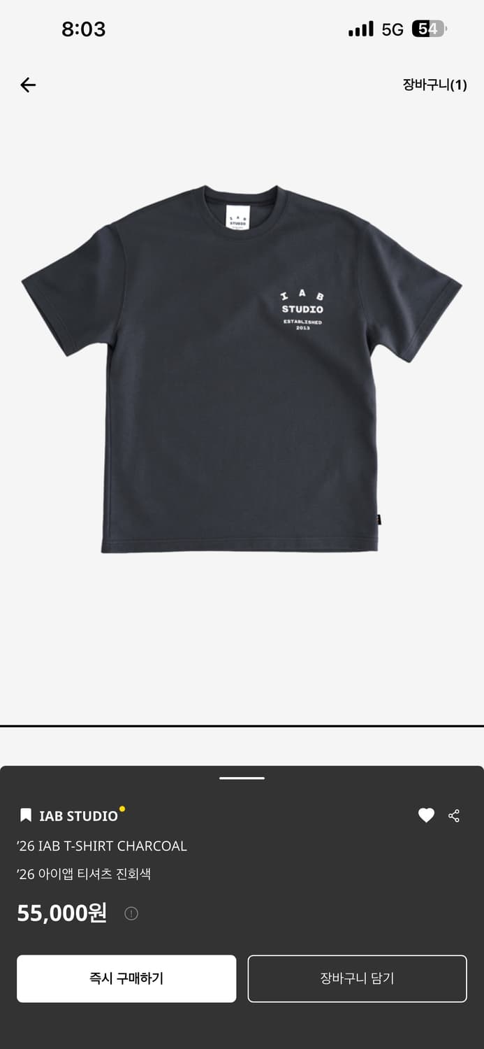판매)아이앱스튜디오 26ss 챠콜 반팔 XXL 상품이미지1