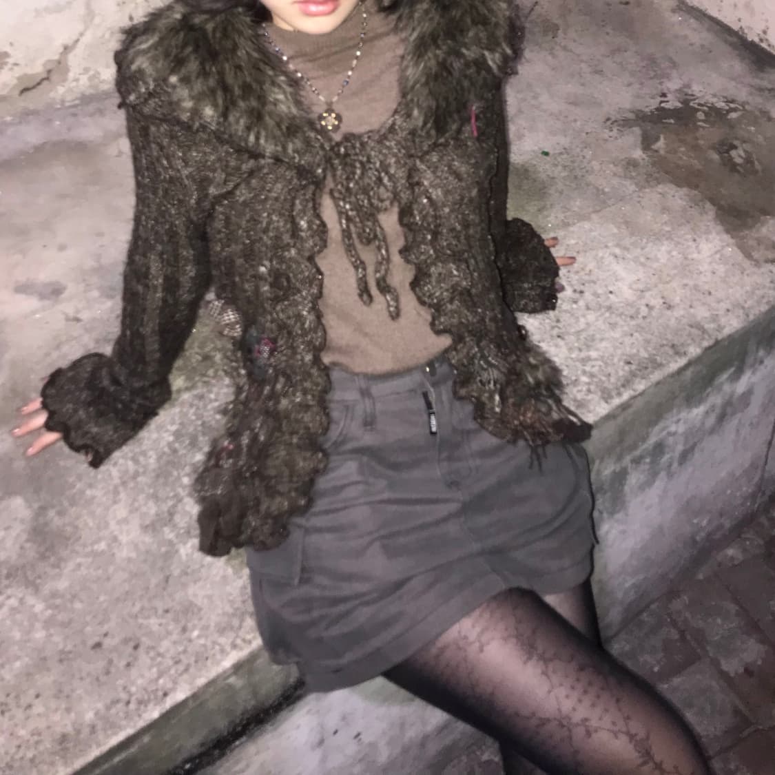 (착샷o) 빈티지 그런지페어리 모리 히피 퍼가디건 상품이미지5