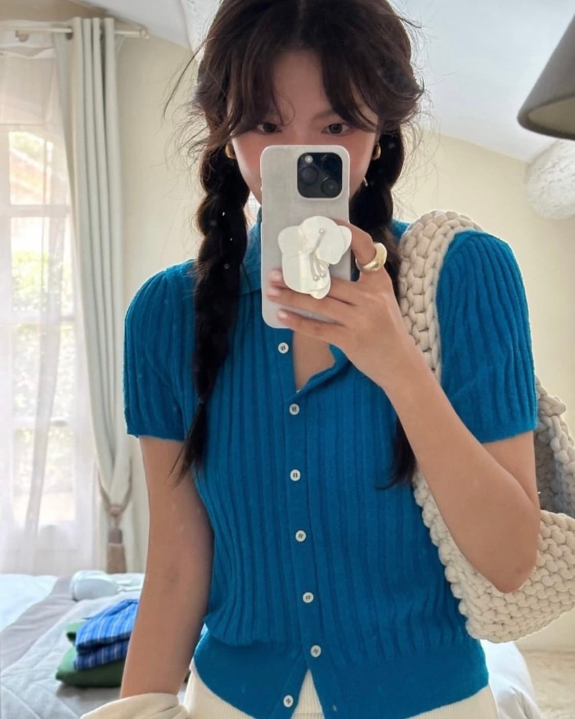 GED 게드 버튼 카라 니트 블루 S사이즈 (새상품, 택O) 상품이미지1