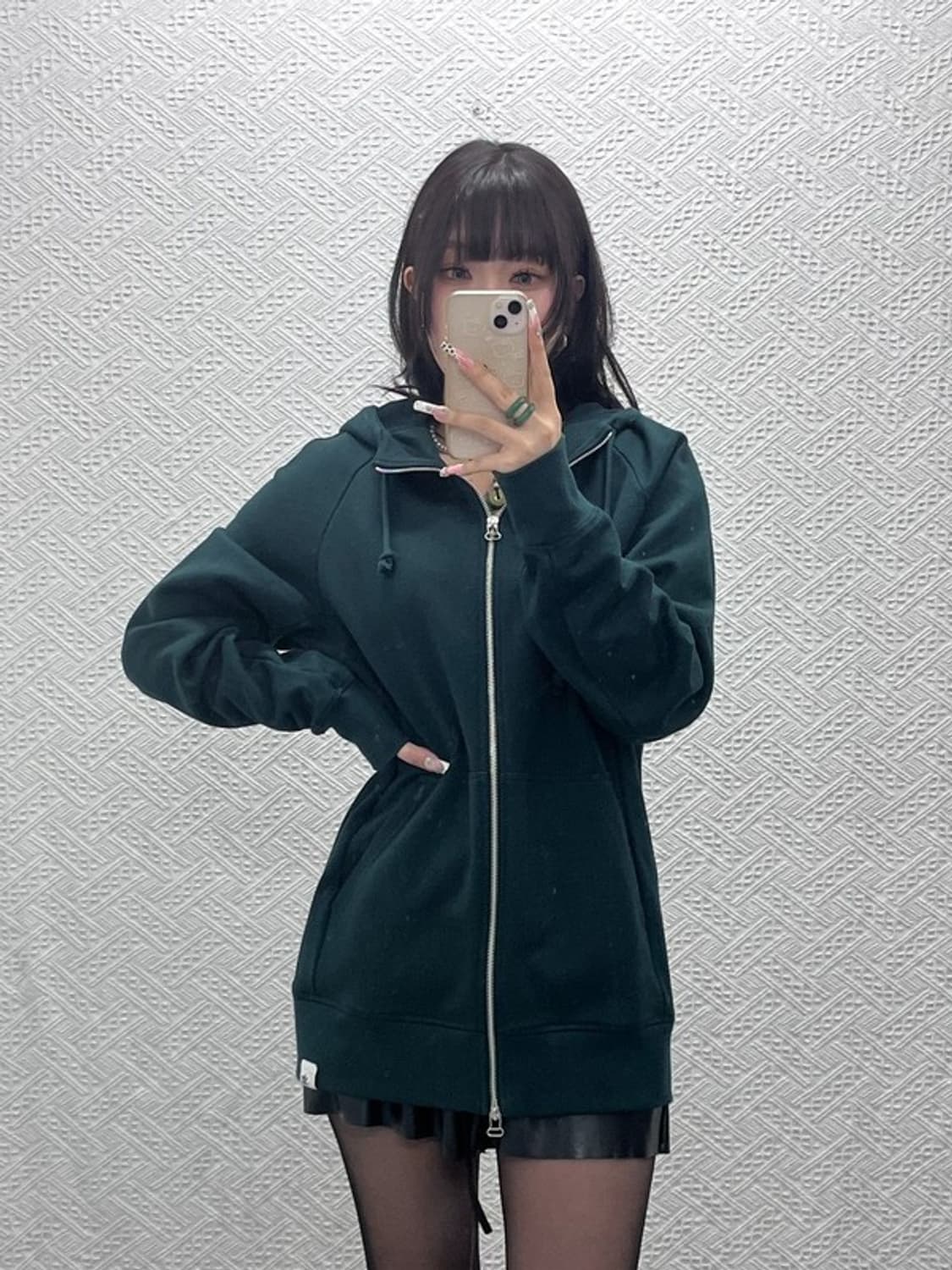 아디다스 빈티지 캐주얼 딥그린 무지 롱 후드집업 L C11157 상품이미지1