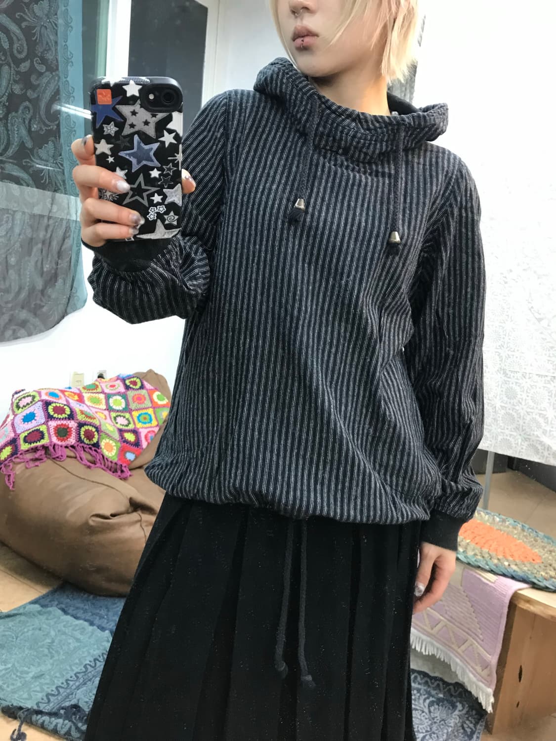 빈티지 여성 스트라이프 후드티  상품이미지1