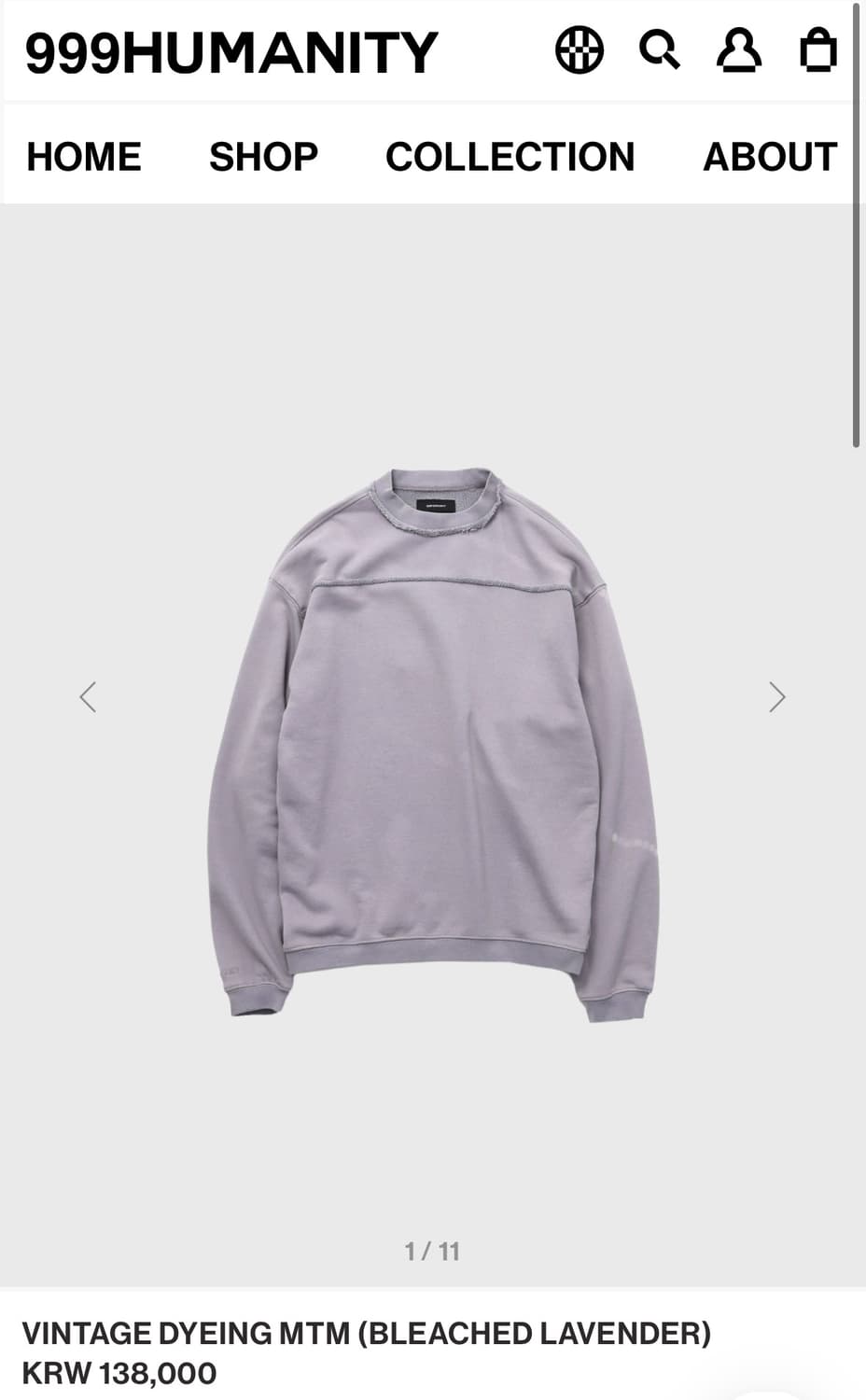 999휴머니티 빈티지 라벤더 맨투맨 상품이미지1