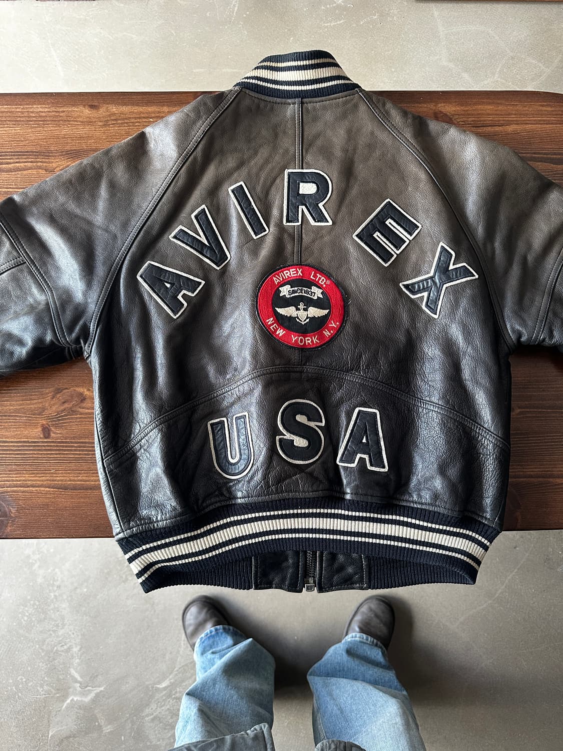 90s avirex 아비렉스 레더 바시티  상품이미지1