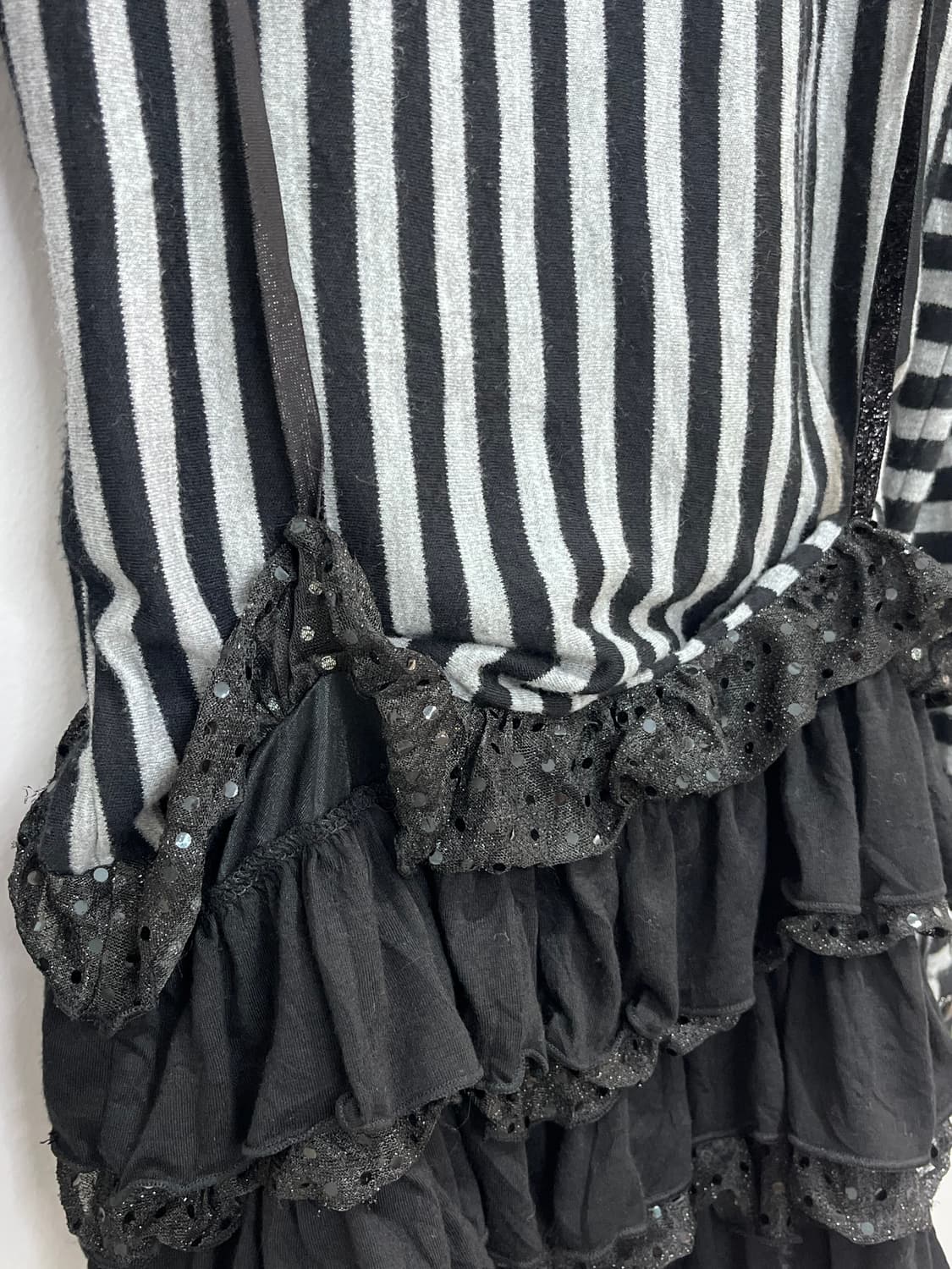 FAZBEE 갸루 로리타 스트라이프 프릴 레이어드 티셔츠 상품이미지6