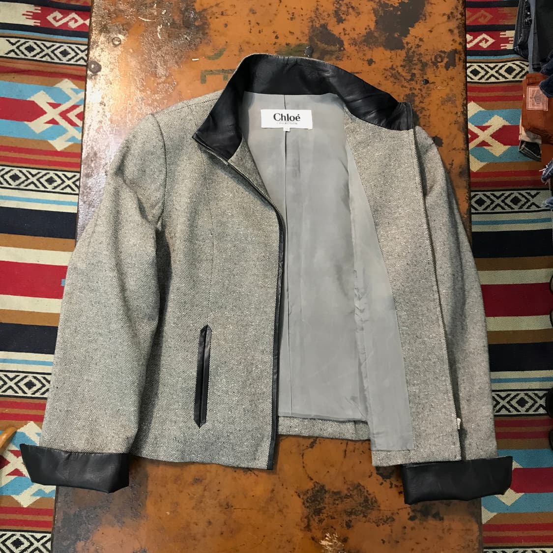 90s Chloe 끌로에 레더 배색 집업 자켓 여성 55 사이즈 상품이미지5