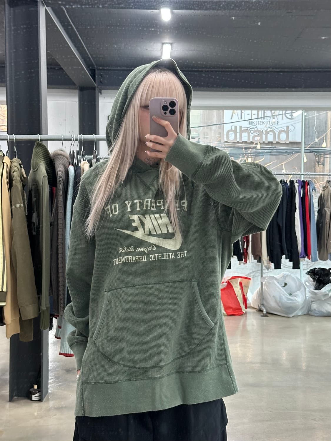 나이키 올드스쿨 빅로고 그린 오레곤 와플 후드티 상품이미지1