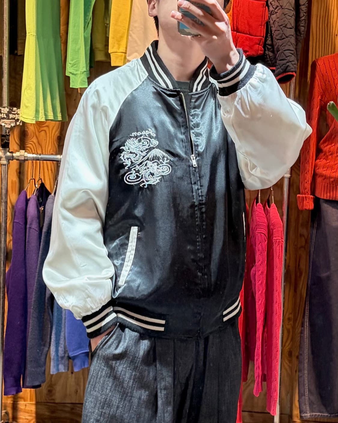 Free JAPAN 용 자수 블랙 배색 스카잔 상품이미지2