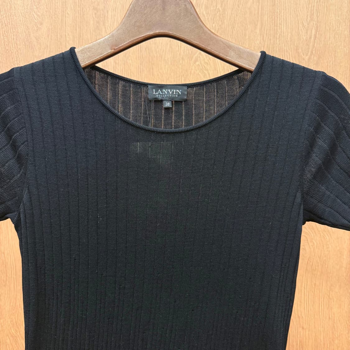 랑방 컬렉션 리브 니트 반팔 티셔츠 시어 미니멀 슬림핏 블랙 상품이미지4