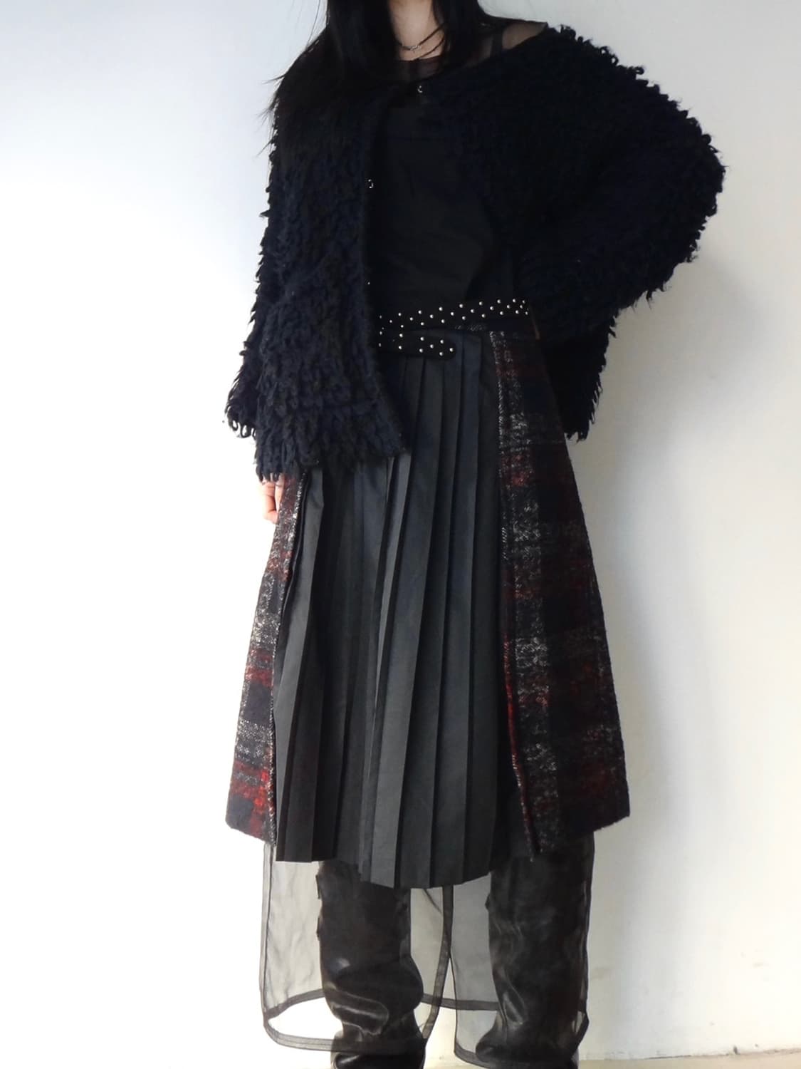 Check ruffle pleats layered skirt  상품이미지4