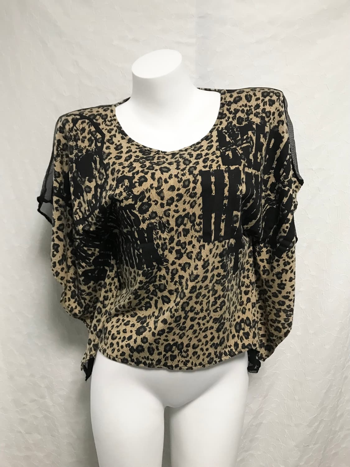 빈티지 갸루 펑크 해골 레오파드 가오리핏 시스루 슬리브리스 탑 상품이미지3