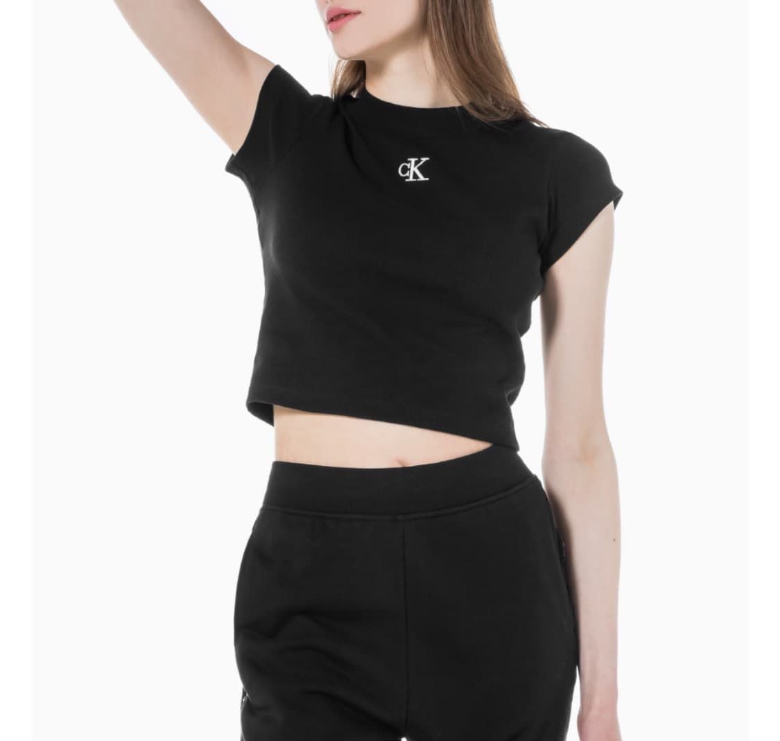 캘빈클라인 진 여성 슬림 크롭 티셔츠 블랙 상품이미지2