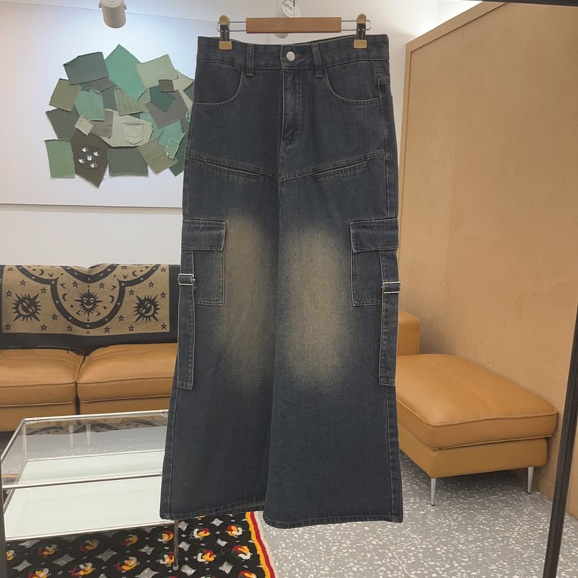 빈티지 올드스쿨 워싱 카고 데님 청치마 롱스커트 M C07869 상품이미지3