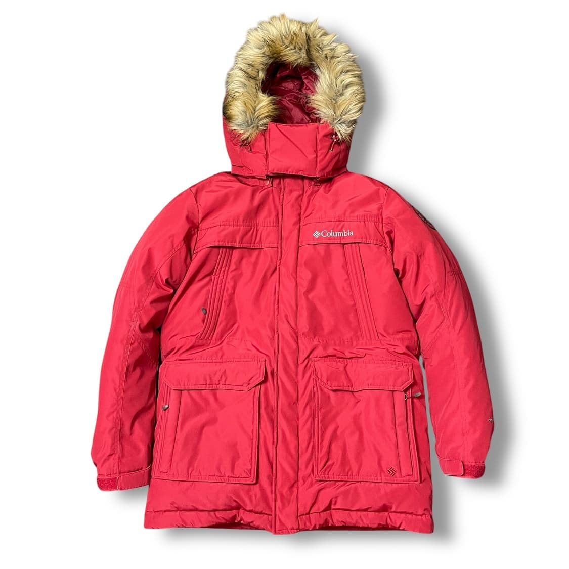 컬럼비아 레드 덕다운 후드 야상 패딩 점퍼 L 상품이미지1