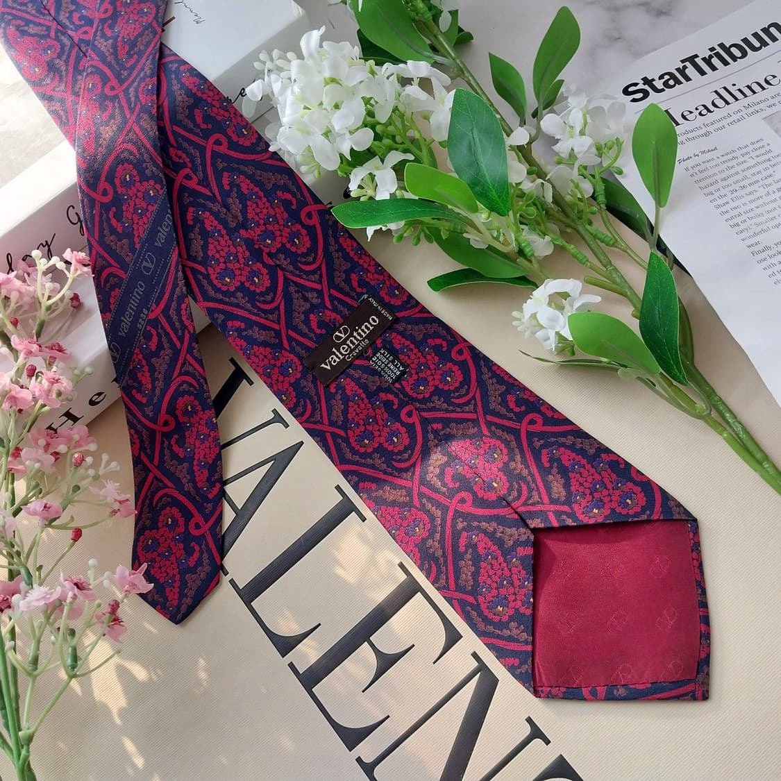 발렌티노 실크 네이비&레드 페이즐리 패턴 넥타이 9cm A등급 K1702 상품이미지6