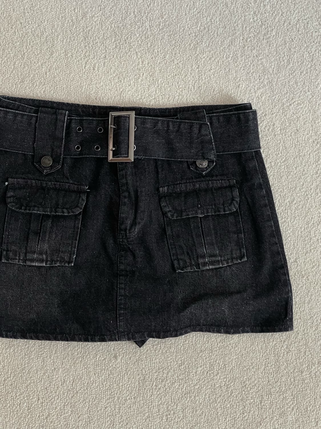 흑청데님 포켓 로우웨스트 벨트 속바지내장 스커트 상품이미지3