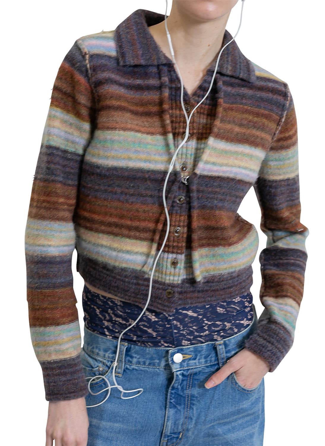 [F]퍼버즈 26ss 스트라이프 니트 셔츠/브라운 상품이미지1