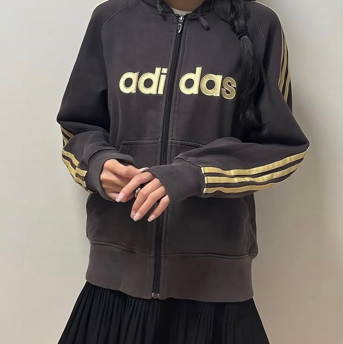 아디다스 브라운 옐로우 후드집업 상품이미지1