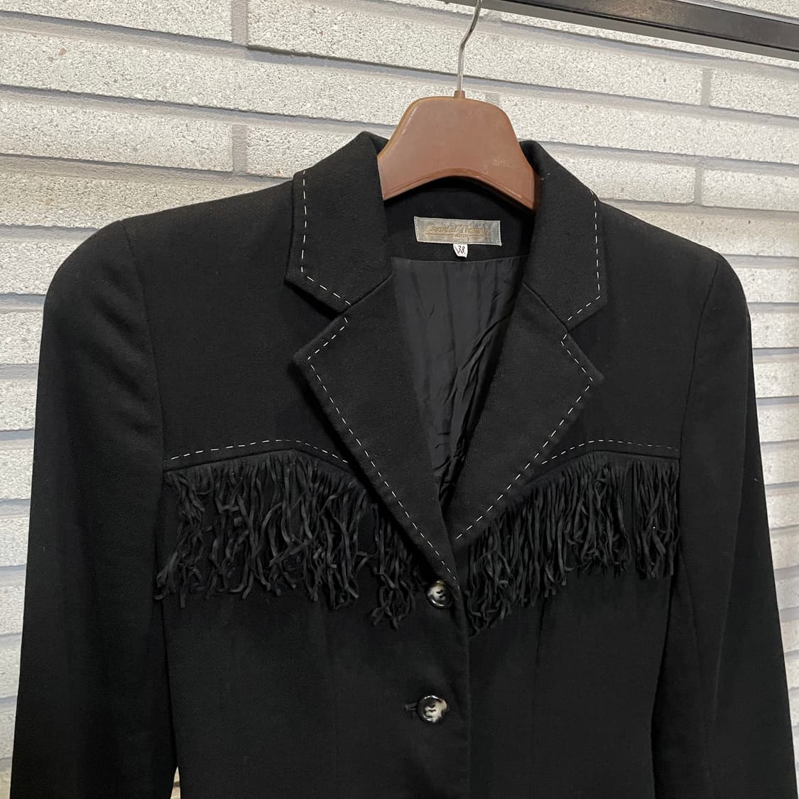 JPN VINTAGE 롱 테일러드 자켓 슬림핏 웨스턴 프린지 디테일 블랙 상품이미지4