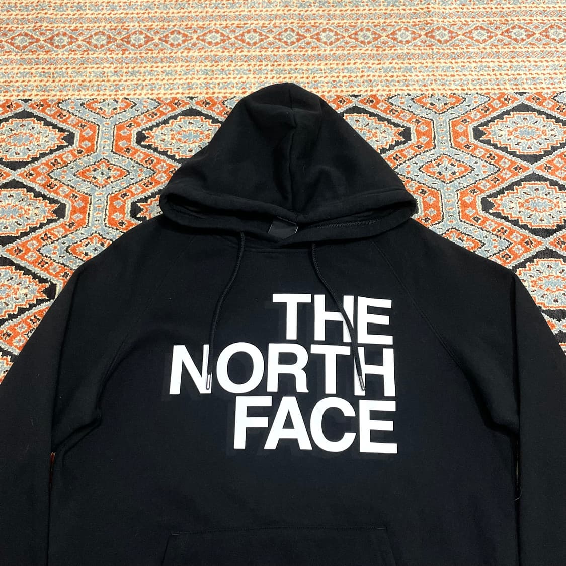 노스페이스 스펠로고 블랙 기모 후드티셔츠 여성M 상품이미지2
